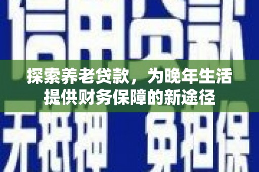 龙文探索养老贷款，为晚年生活提供财务保障的新途径